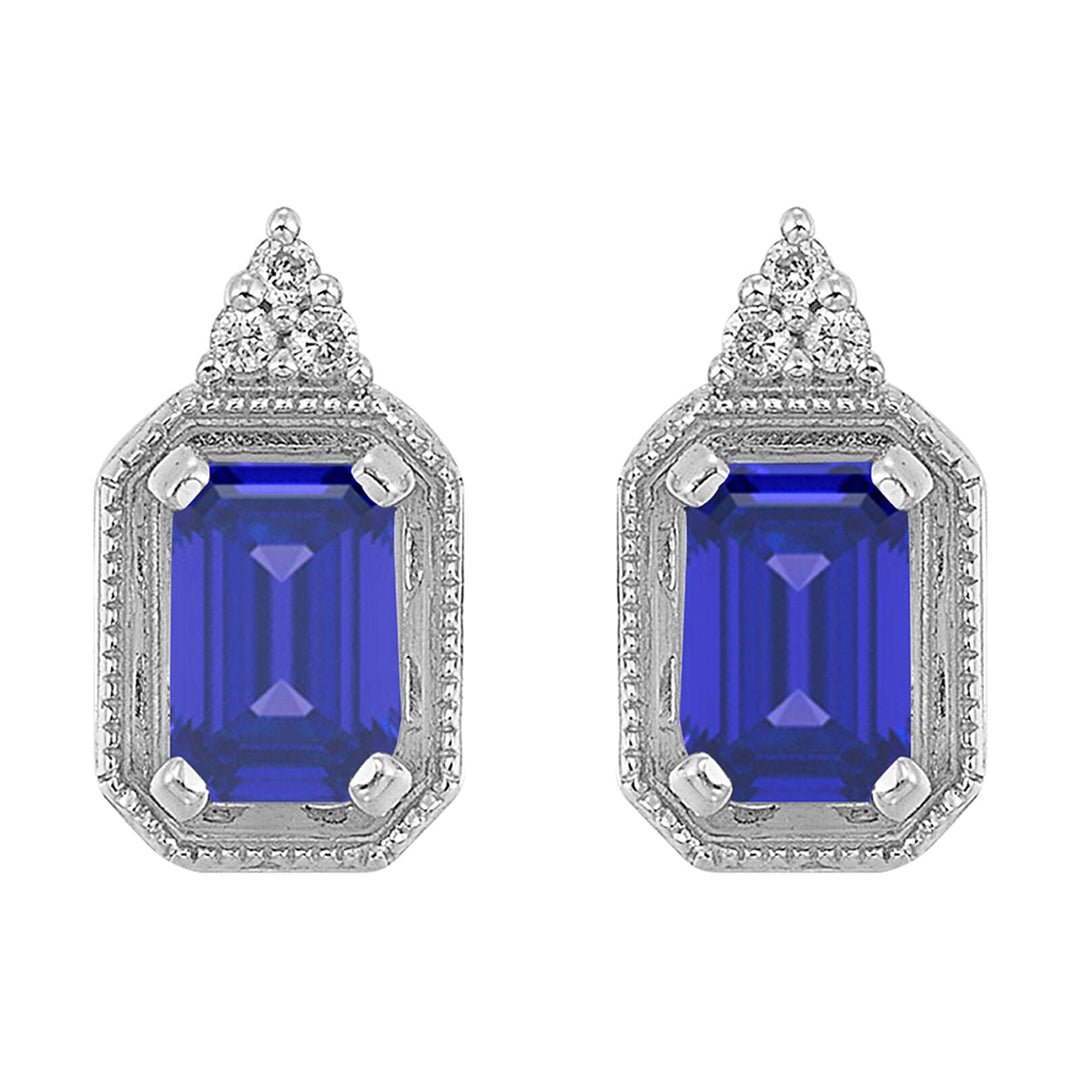 Silver Diamond 1/20Ctw & Created Sapphire 1 3/8Ctw Earring