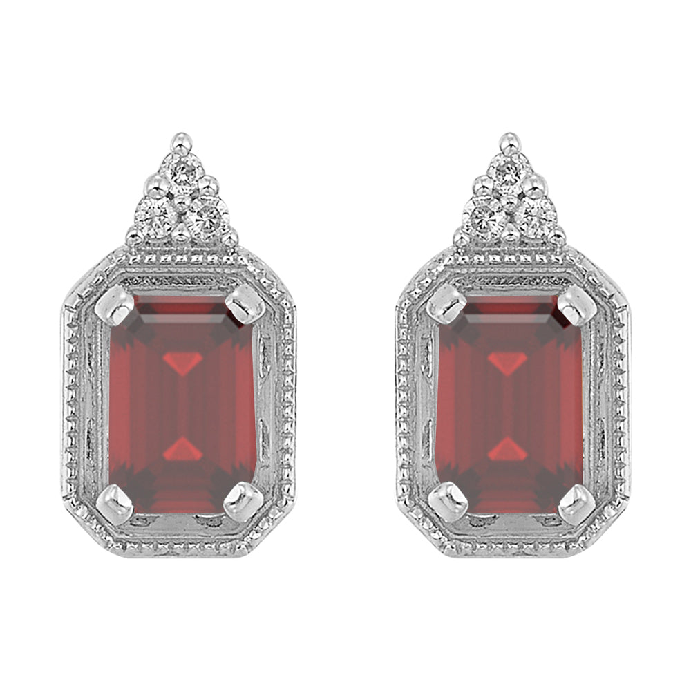 Silver Diamond 1/20Ctw & Garnet 1 3/8Ctw Earring
