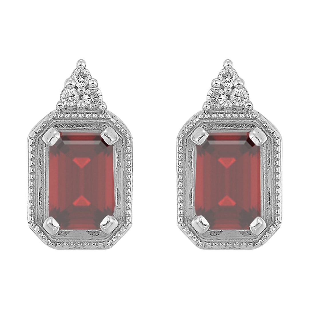 Silver Diamond 1/20Ctw & Garnet 1 3/8Ctw Earring