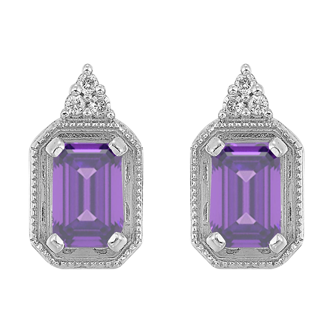 Silver Diamond 1/20Ctw & Amethyst 1 3/8Ctw Earring