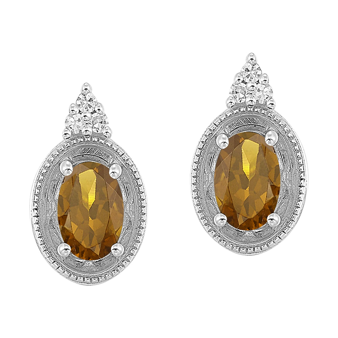 Silver Diamond 1/20Ctw & Citrine 1Ctw Earring