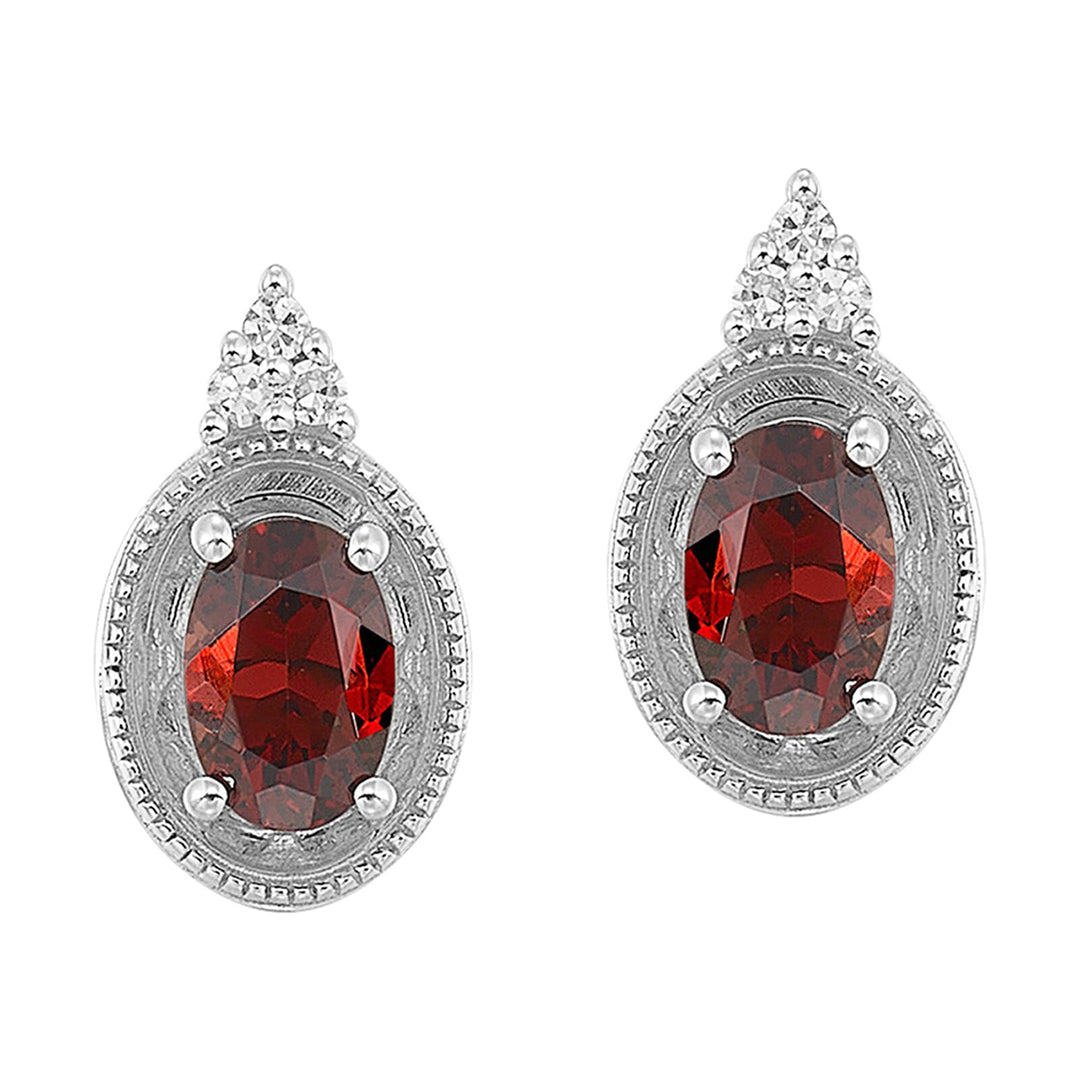 Silver Diamond 1/20Ctw & Garnet 1Ctw Earring