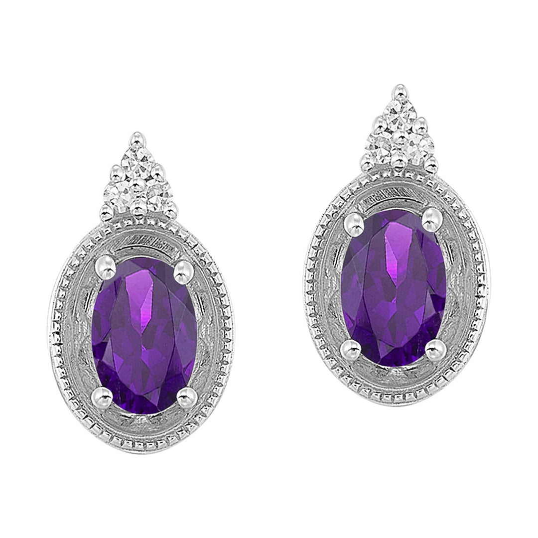 Silver Diamond 1/20Ctw & Amethyst 1Ctw Earring