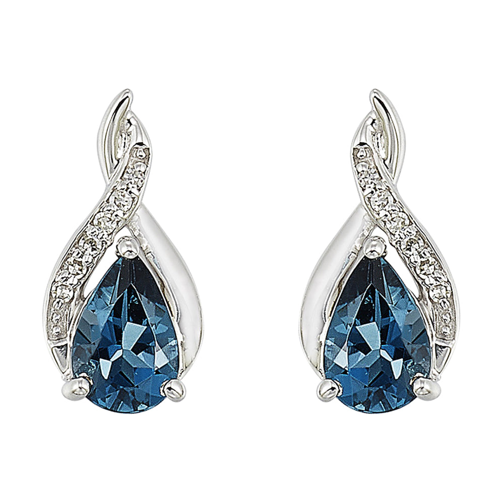 Silver Diamond 1/25Ctw & Blue Topaz 7/8Ctw Earring