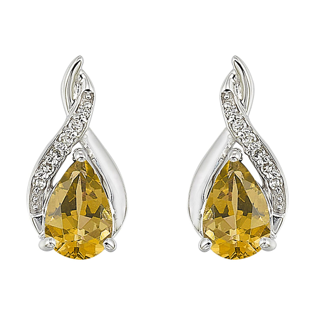 Silver Diamond 1/25Ctw & Citrine 7/8Ctw Earring