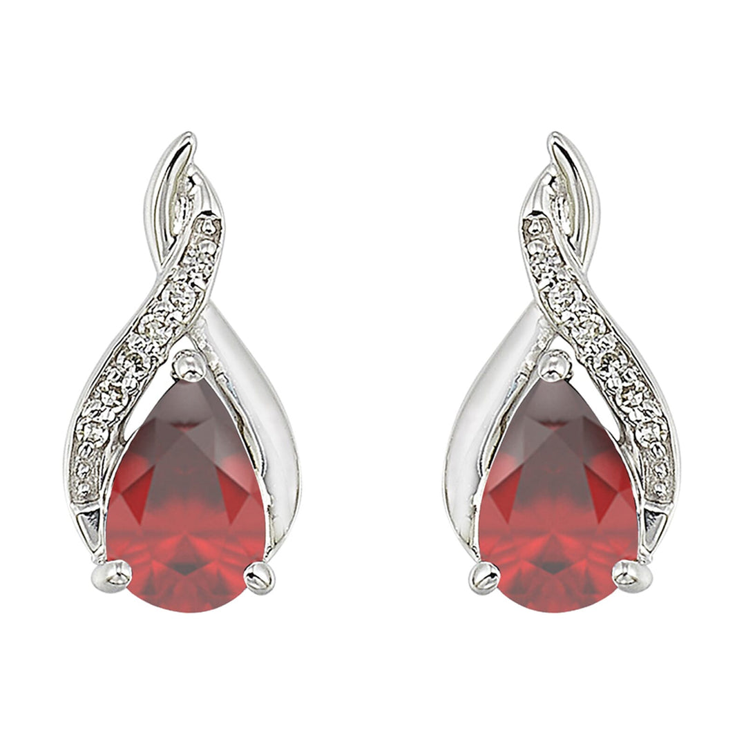 Silver Diamond 1/25Ctw & Garnet 7/8Ctw Earring