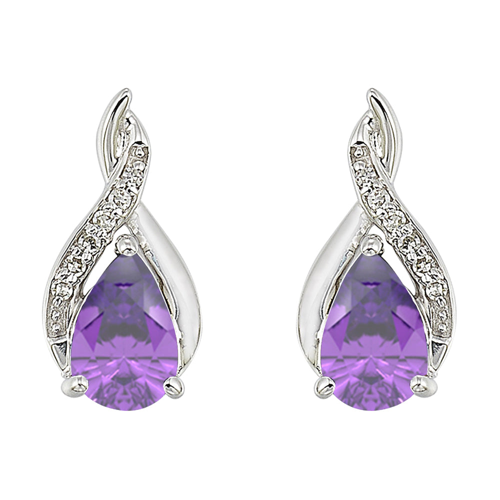 Silver Diamond 1/25Ctw & Amethyst 7/8Ctw Earring