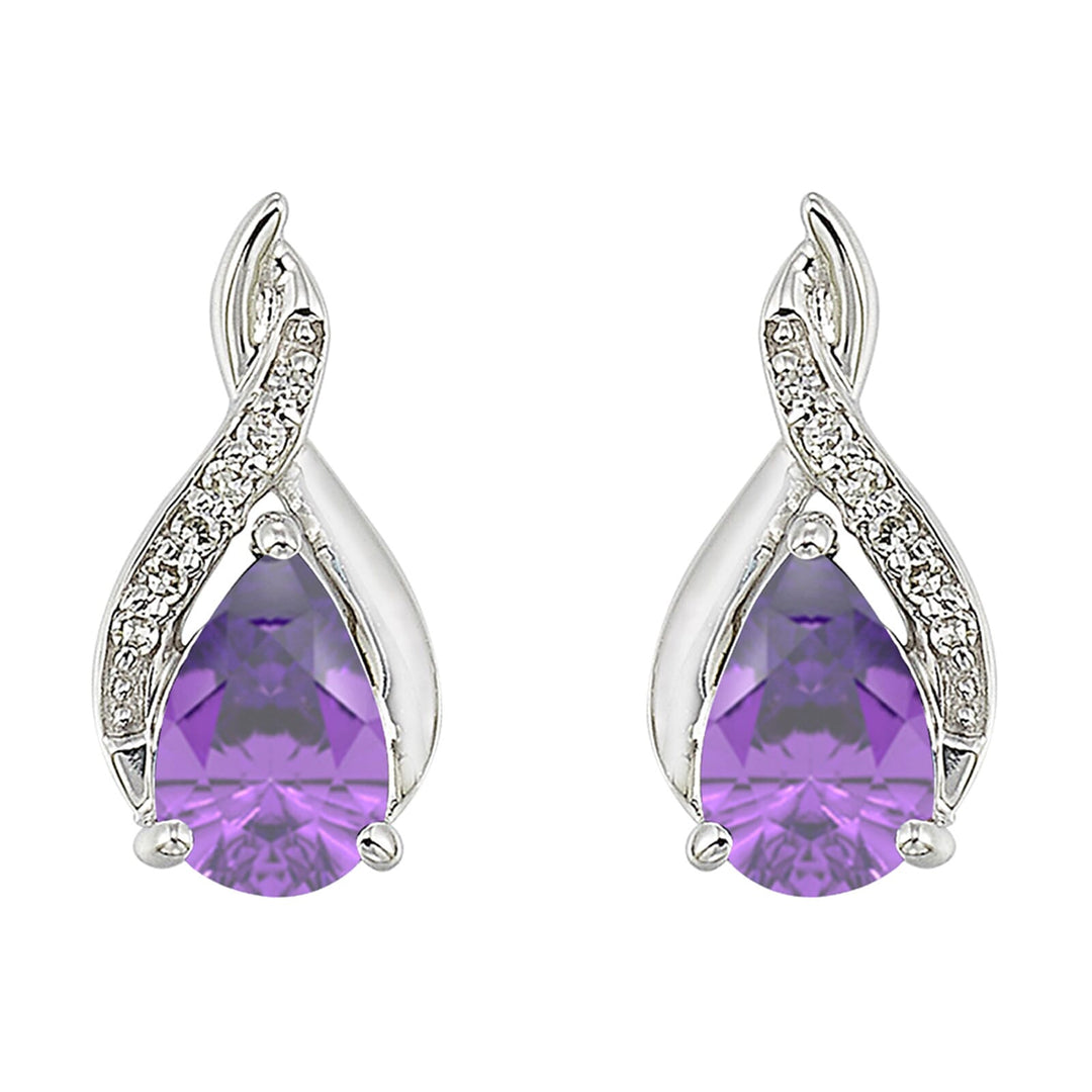 Silver Diamond 1/25Ctw & Amethyst 7/8Ctw Earring