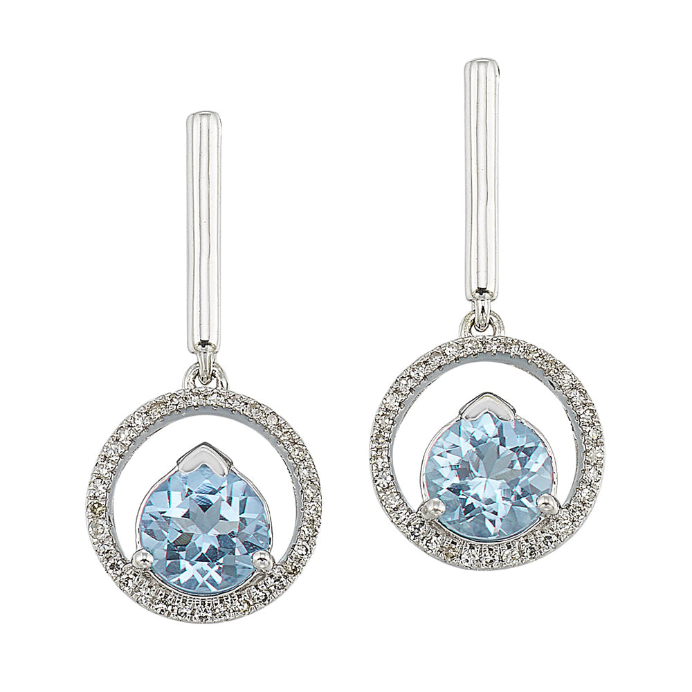 10Kt White Gold Diamond 1/12Ctw & Blue Topaz 1 1/4Ctw Earring