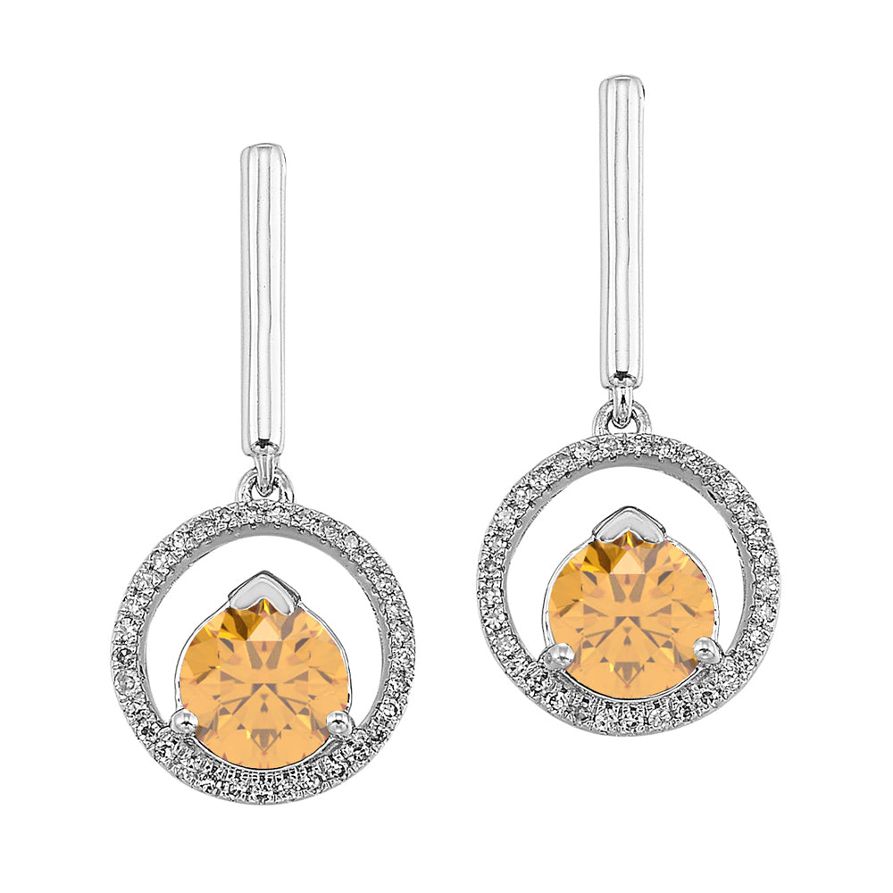 10Kt White Gold Diamond 1/12Ctw & Citrine 1 1/4Ctw Earring