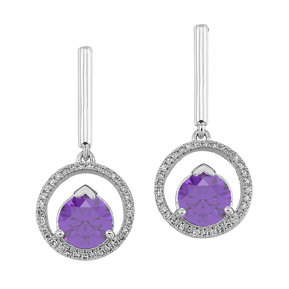 10Kt White Gold Diamond 1/12Ctw & Amethyst 1 1/4Ctw Earring