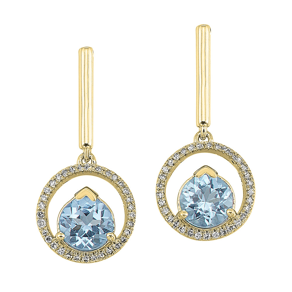 10Kt Yellow Gold Diamond 1/12Ctw & Blue Topaz 1 1/4Ctw Earring
