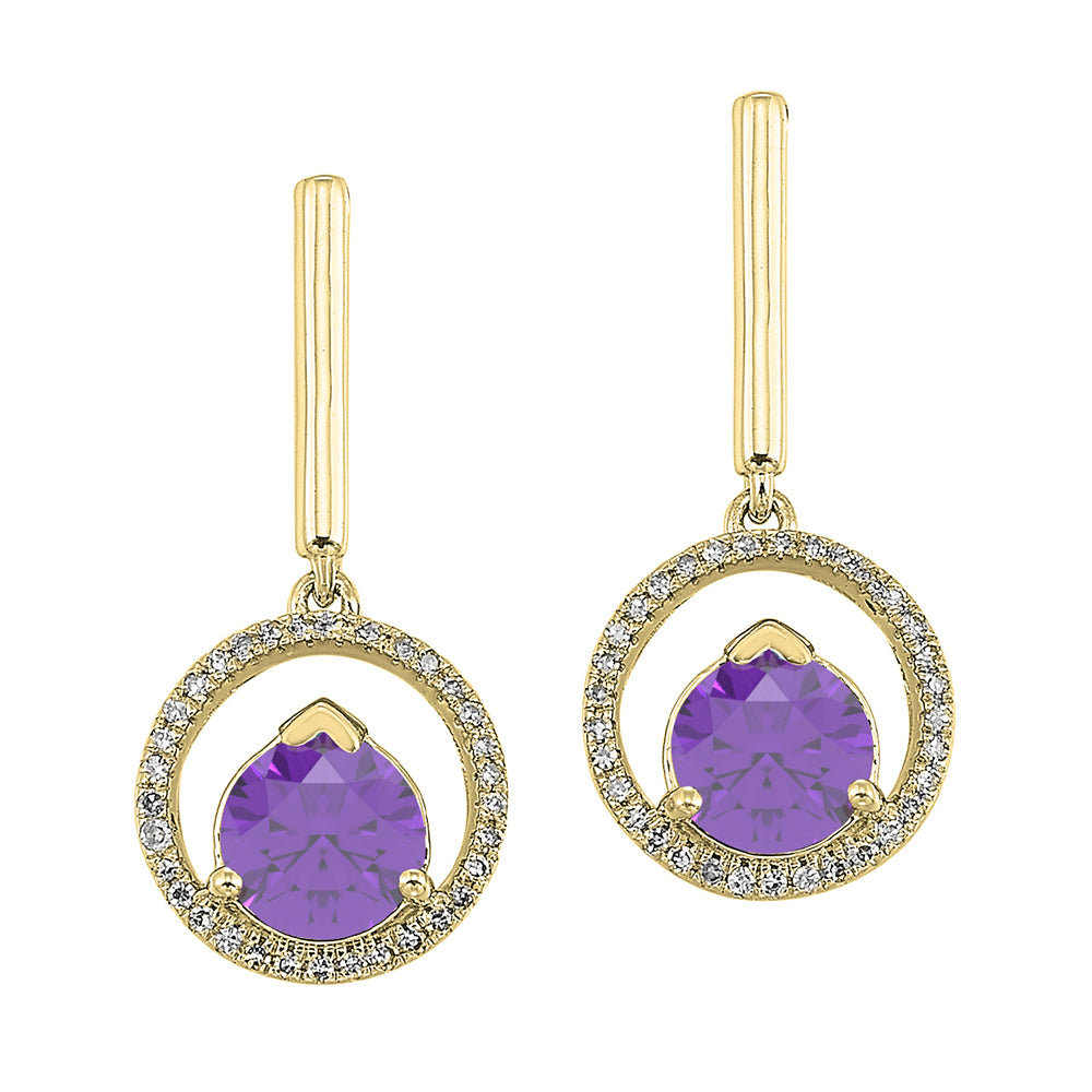 10Kt Yellow Gold Diamond 1/12Ctw & Amethyst 1 1/4Ctw Earring