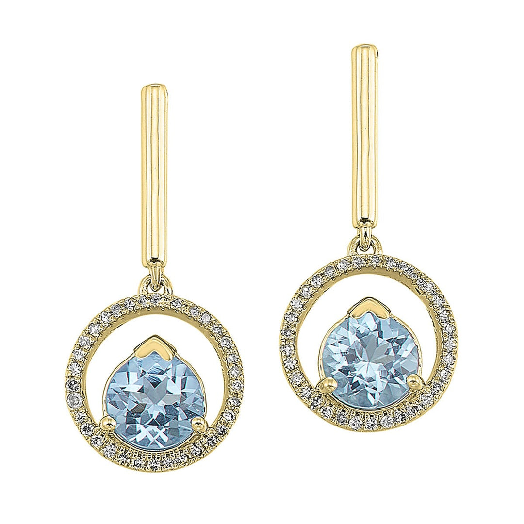 14Kt Yellow Gold Diamond 1/12Ctw & Blue Topaz 1 1/4Ctw Earring