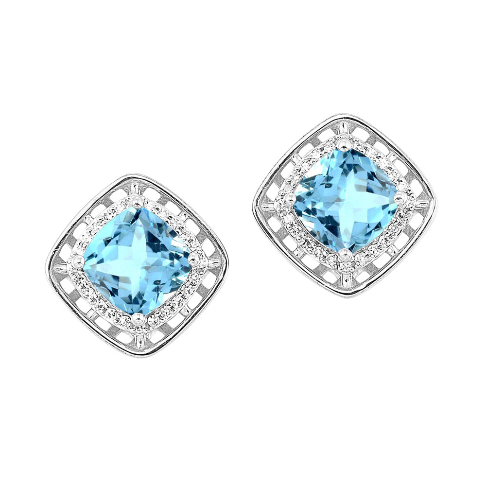 10Kt White Gold Diamond 1/12Ctw & Blue Topaz 1 7/8Ctw Earring