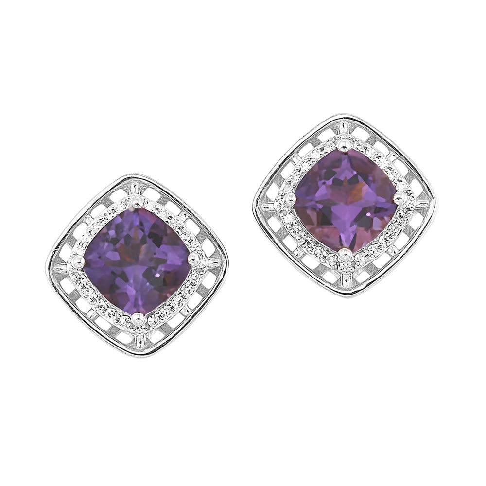 10Kt White Gold Diamond 1/12Ctw & Amethyst 1 7/8Ctw Earring