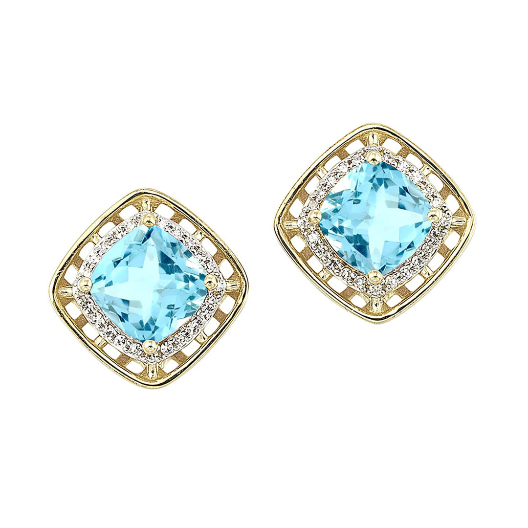 10Kt Yellow Gold Diamond 1/12Ctw & Aquamarine 1 7/8Ctw Earring