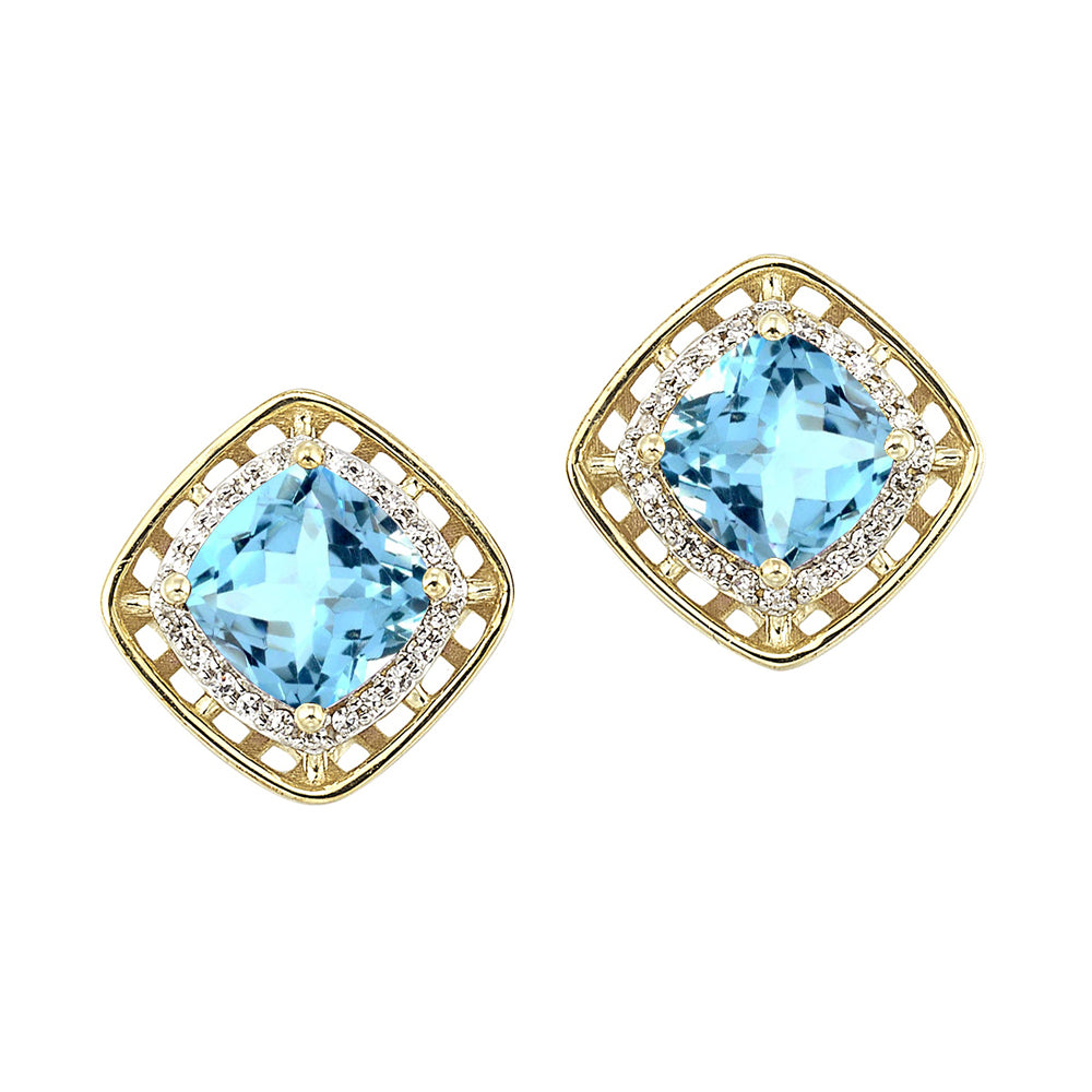 10Kt Yellow Gold Diamond 1/12Ctw & Blue Topaz 1 7/8Ctw Earring