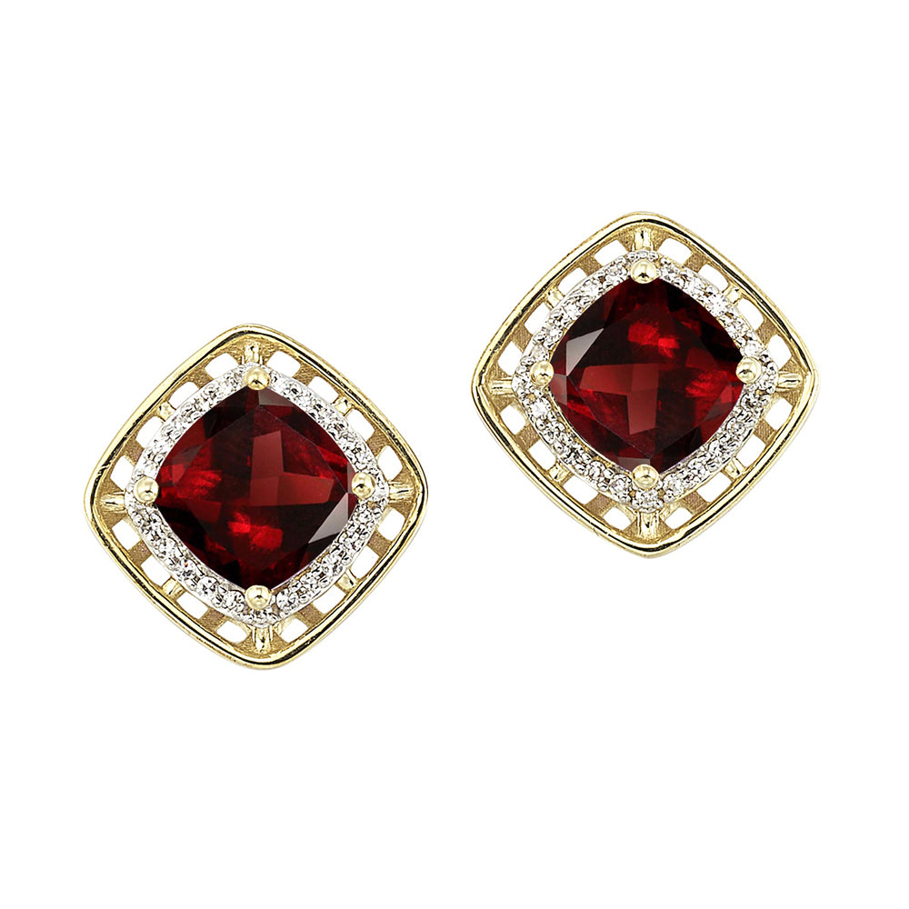 10Kt Yellow Gold Diamond 1/12Ctw & Garnet 1 7/8Ctw Earring