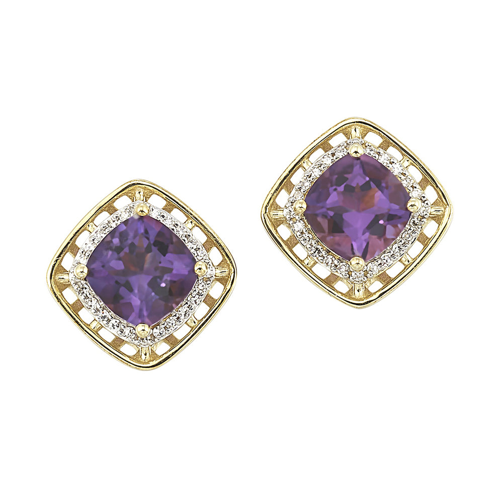 10Kt Yellow Gold Diamond 1/12Ctw & Amethyst 1 7/8Ctw Earring