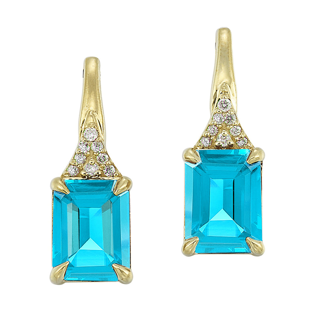 10Kt Yellow Gold Diamond 1/15Ctw & Blue Topaz 4Ctw Earring