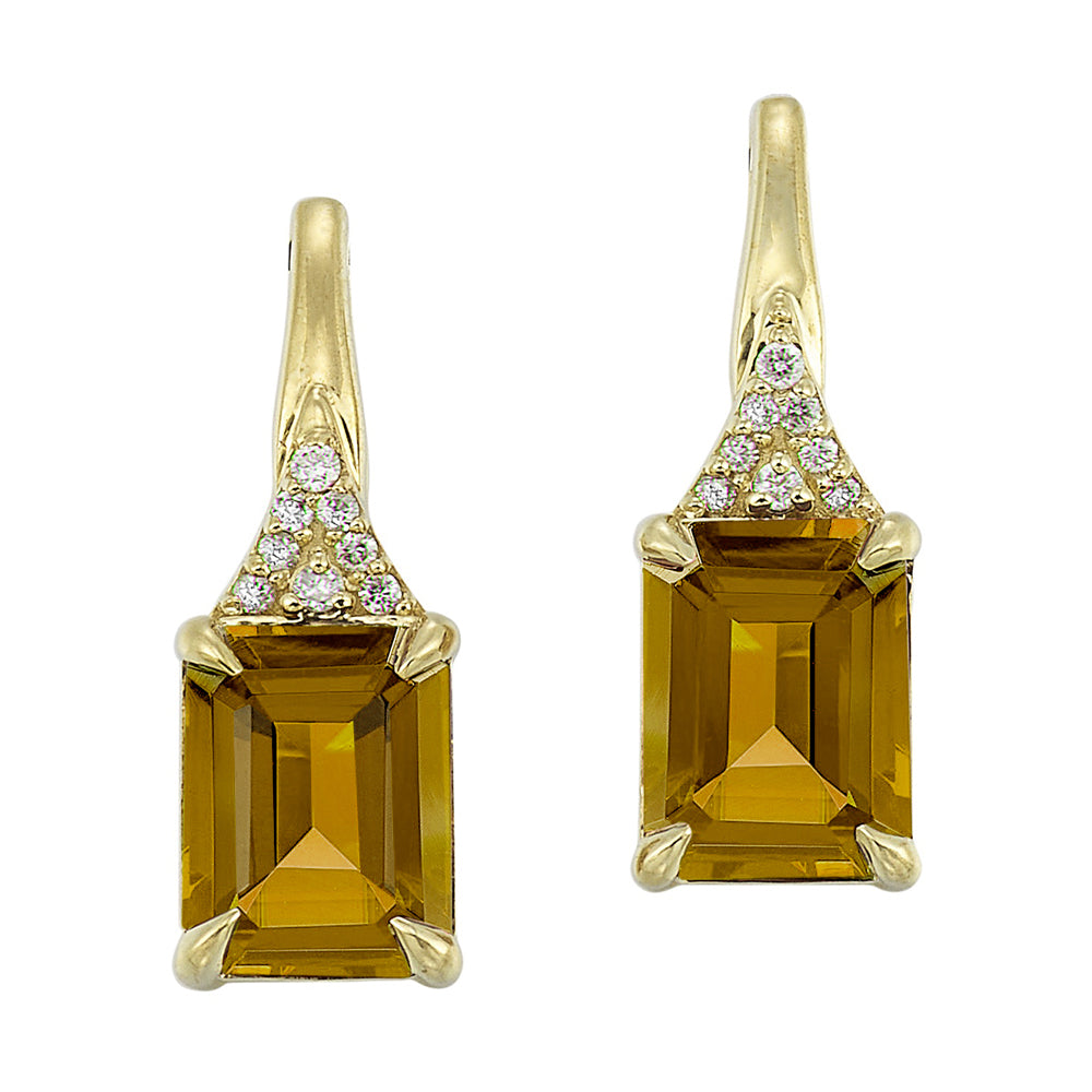 10Kt Yellow Gold Diamond 1/15Ctw & Citrine 4Ctw Earring