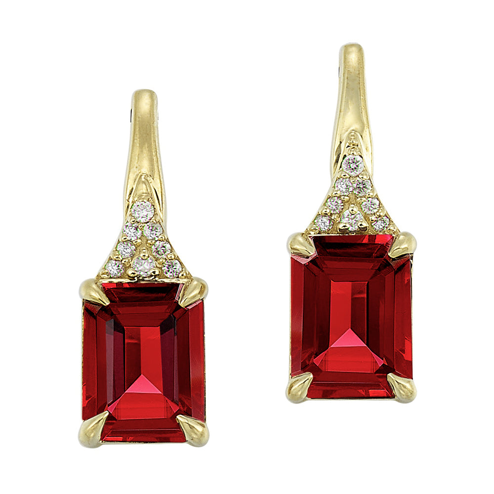 10Kt Yellow Gold Diamond 1/15Ctw & Garnet 4Ctw Earring