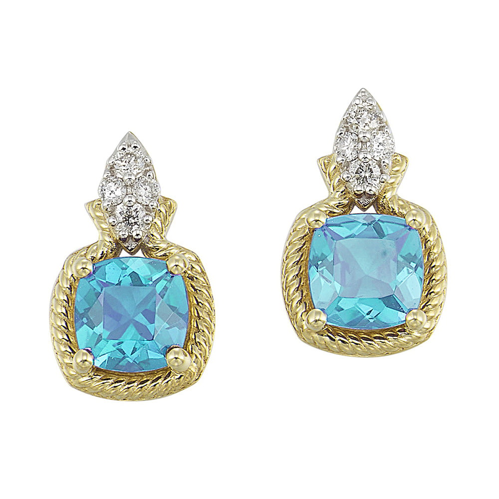 10Kt Yellow Gold Diamond 1/10Ctw & Blue Topaz 1 5/8Ctw Earring