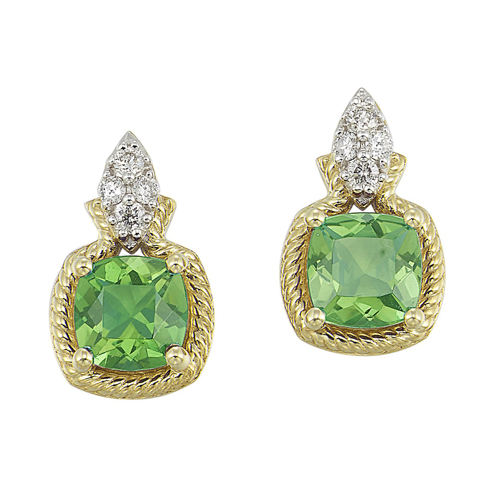 10Kt Yellow Gold Diamond 1/10Ctw & Peridot 1 5/8Ctw Earring