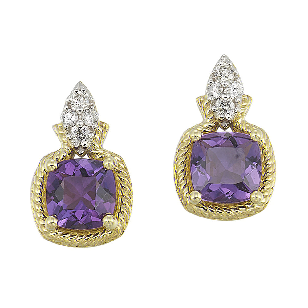 10Kt Yellow Gold Diamond 1/10Ctw & Amethyst 1 5/8Ctw Earring