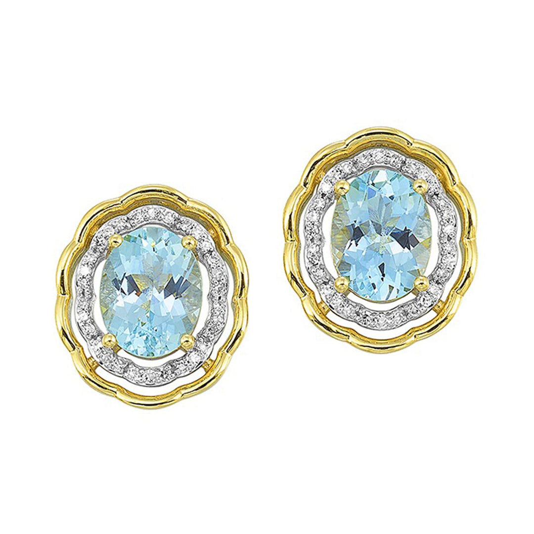14Kt Yellow Gold Diamond 1/5Ctw & Aquamarine 3 1/6Ctw Earring