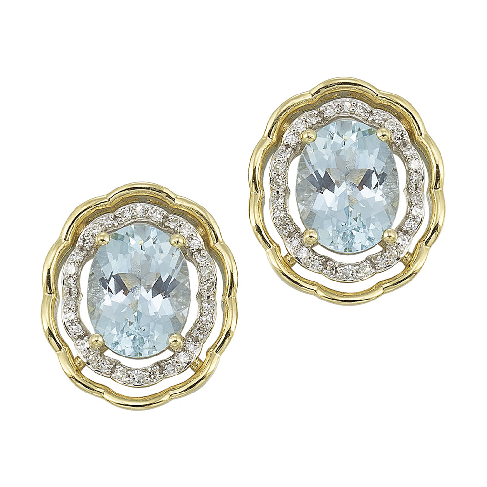 14Kt Yellow Gold Diamond 1/5Ctw & Blue Topaz 3 1/2Ctw Earring