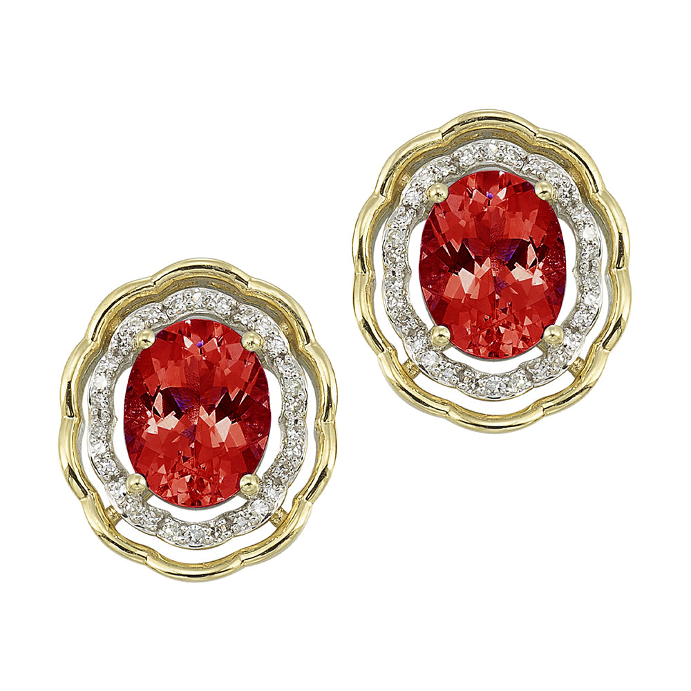 14Kt Yellow Gold Diamond 1/5Ctw & Garnet 3 1/2Ctw Earring