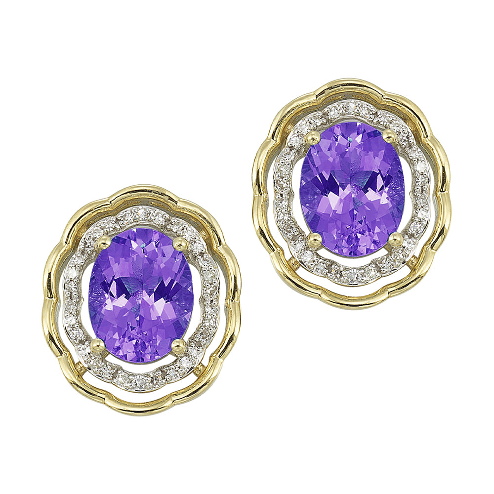 14Kt Yellow Gold Diamond 1/5Ctw & Amethyst 3 1/2Ctw Earring