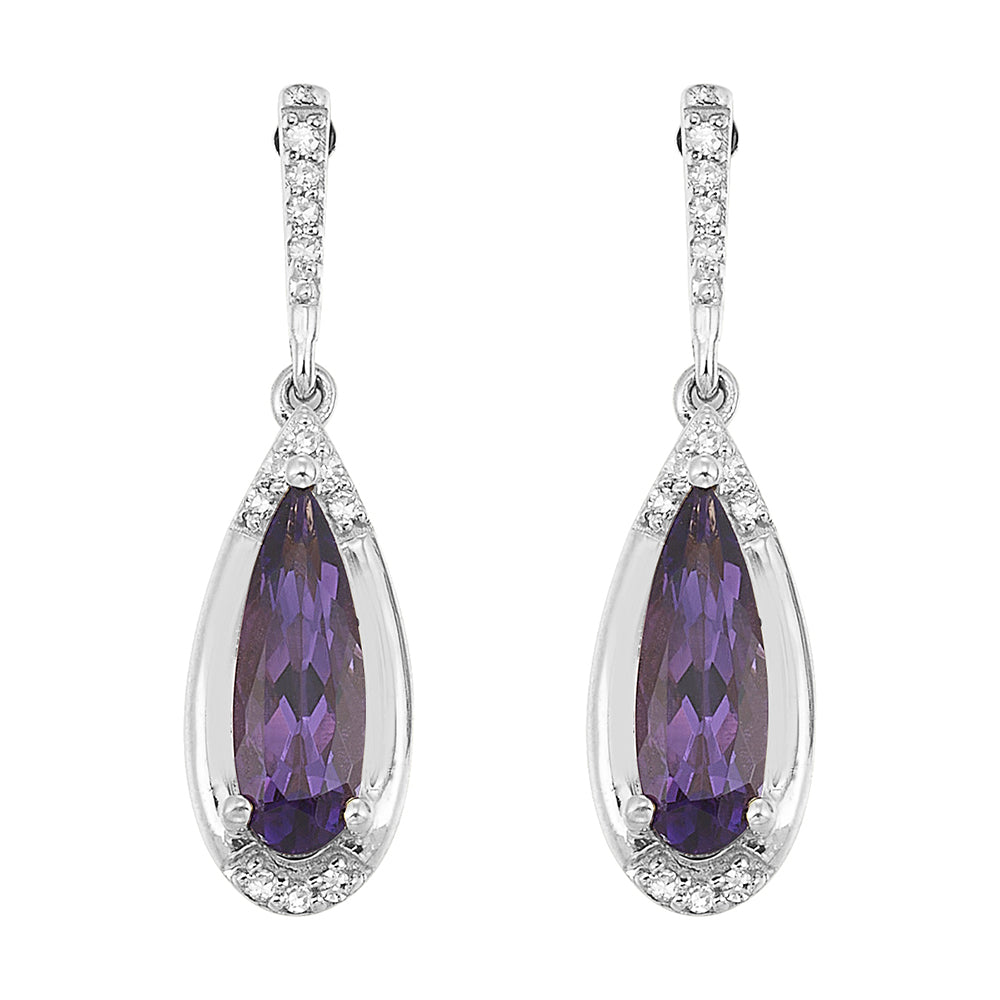 14Kt White Gold Diamond 1/15Ctw & Amethyst 1 3/4Ctw Earring