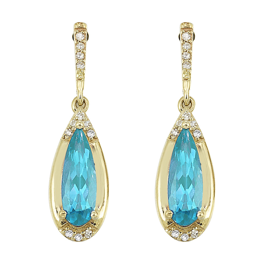 14Kt Yellow Gold Diamond 1/15Ctw & Blue Topaz 1 3/4Ctw Earring