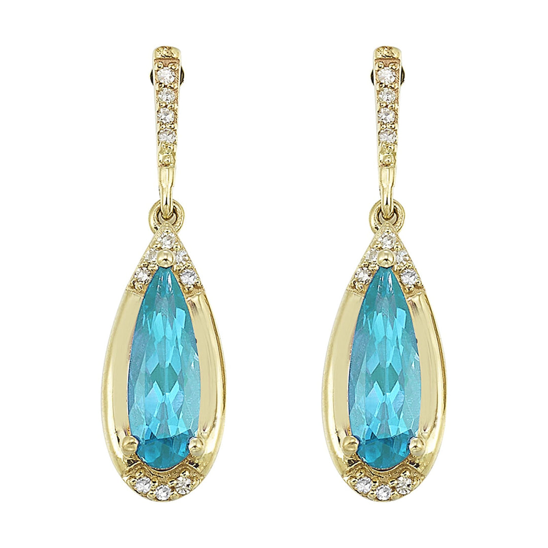 14Kt Yellow Gold Diamond 1/15Ctw & Blue Topaz 1 3/4Ctw Earring