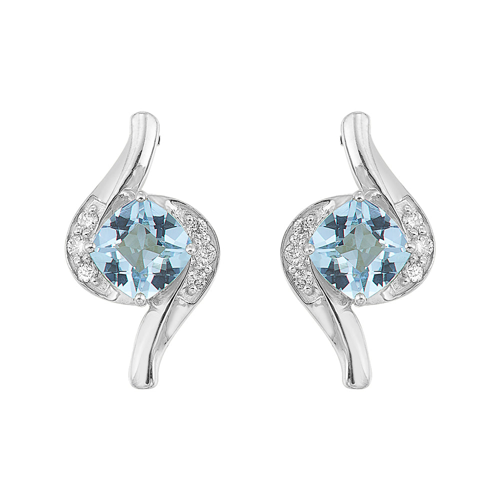 10Kt White Gold Diamond 1/8Ctw & Blue Topaz 1 3/4Ctw Earring