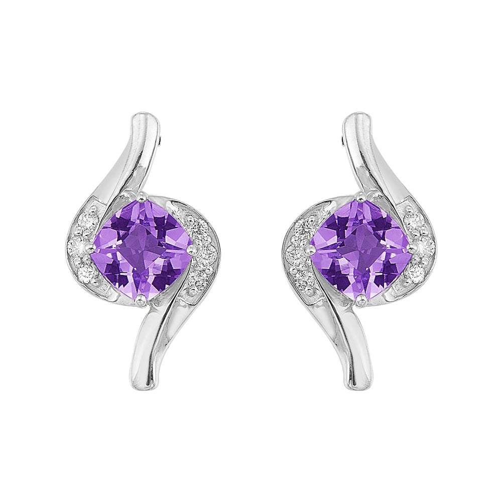 10Kt White Gold Diamond 1/8Ctw & Amethyst 1 3/4Ctw Earring