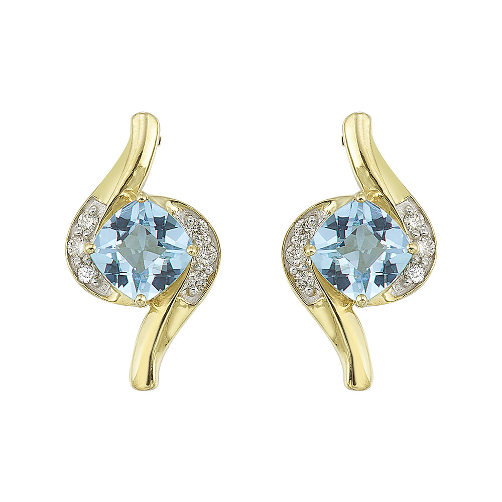 10Kt Yellow Gold Diamond 1/8Ctw & Blue Topaz 1 3/4Ctw Earring