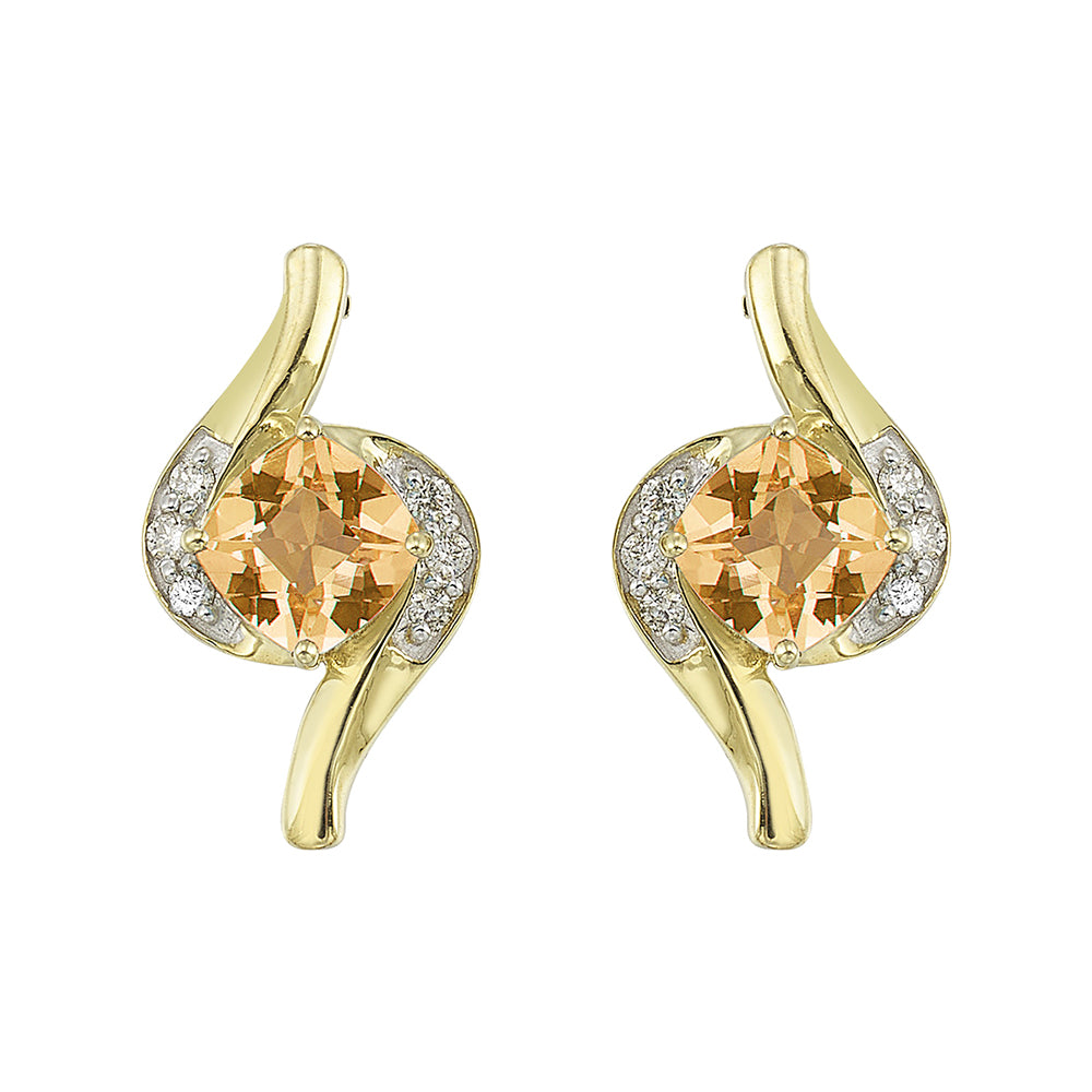10Kt Yellow Gold Diamond 1/8Ctw & Citrine 1 3/4Ctw Earring