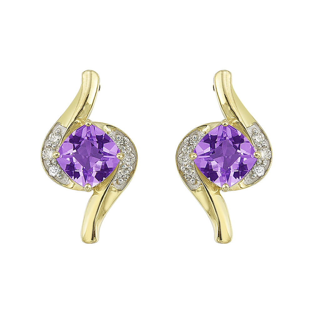 10Kt Yellow Gold Diamond 1/8Ctw & Amethyst 1 3/4Ctw Earring