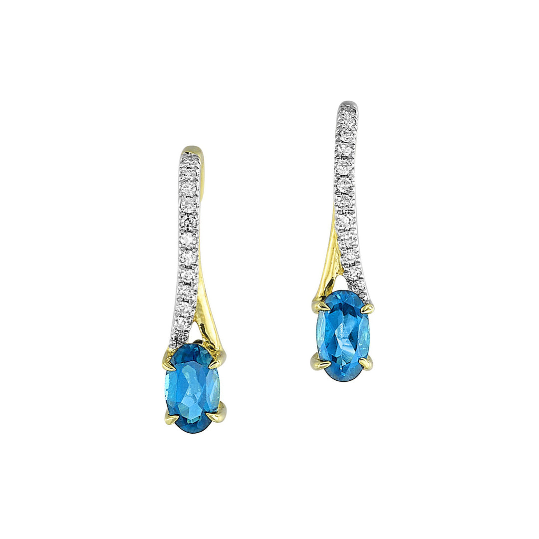 10Kt Yellow Gold Diamond 1/15Ctw & Blue Topaz 1/2Ctw Earring