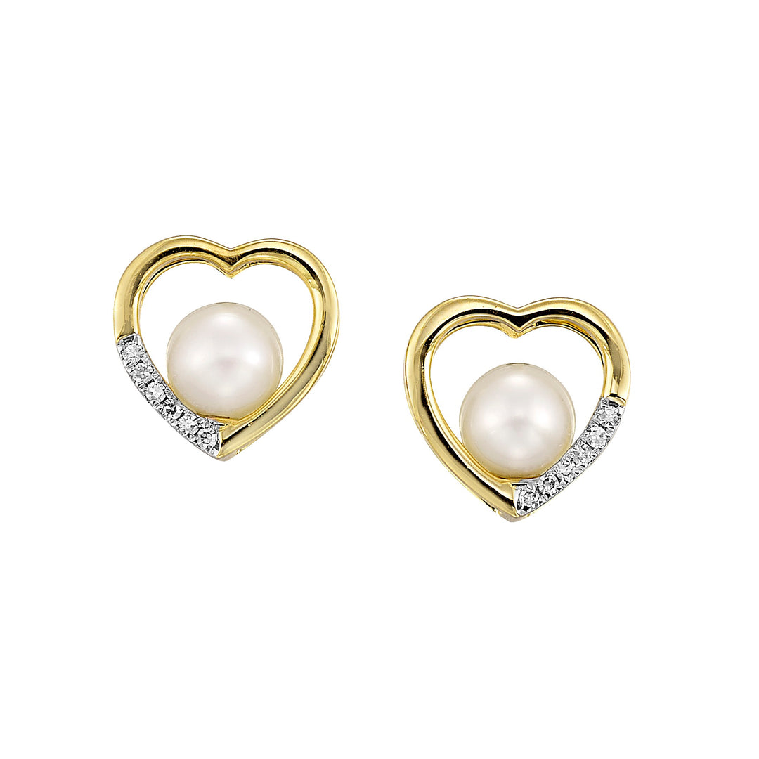 14Kt Yellow Gold Diamond 1/20Ctw & Pearl Earring