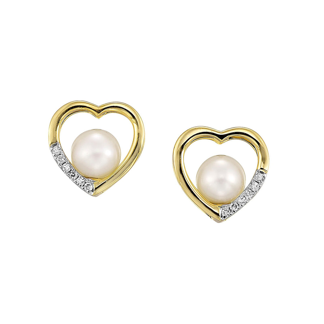 14Kt Yellow Gold Diamond 1/20Ctw & Pearl Earring