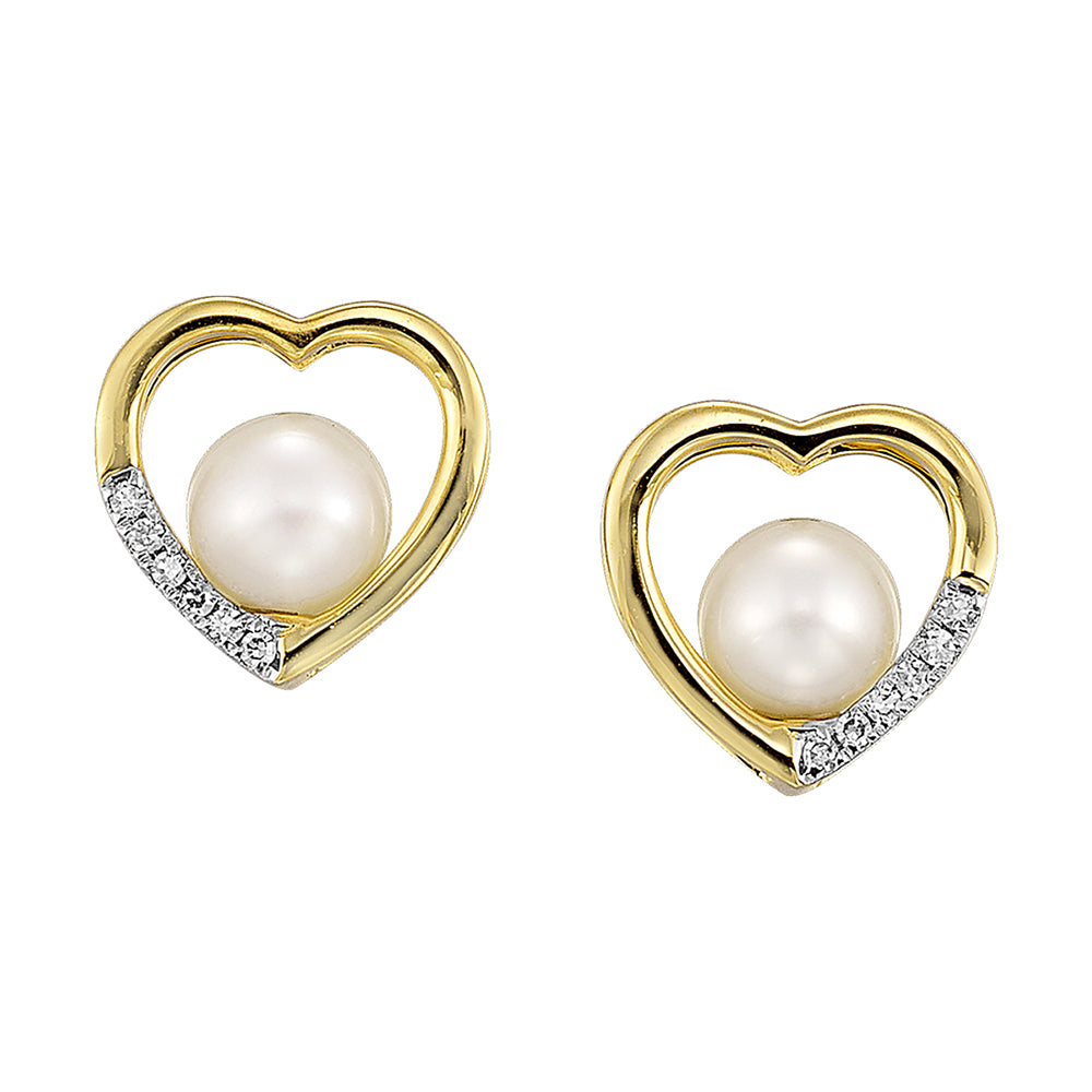 14Kt Yellow Gold Diamond 1/20Ctw & Pearl Earring