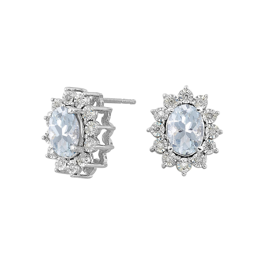 Silver Diamond 1/10Ctw & Aquamarine 1 3/4Ctw Earring