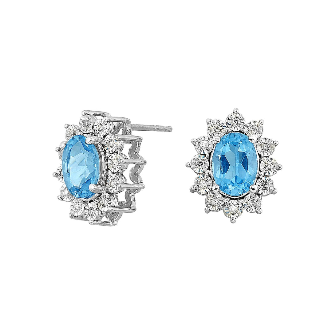 Silver Diamond 1/10Ctw & Blue Topaz 2Ctw Earring