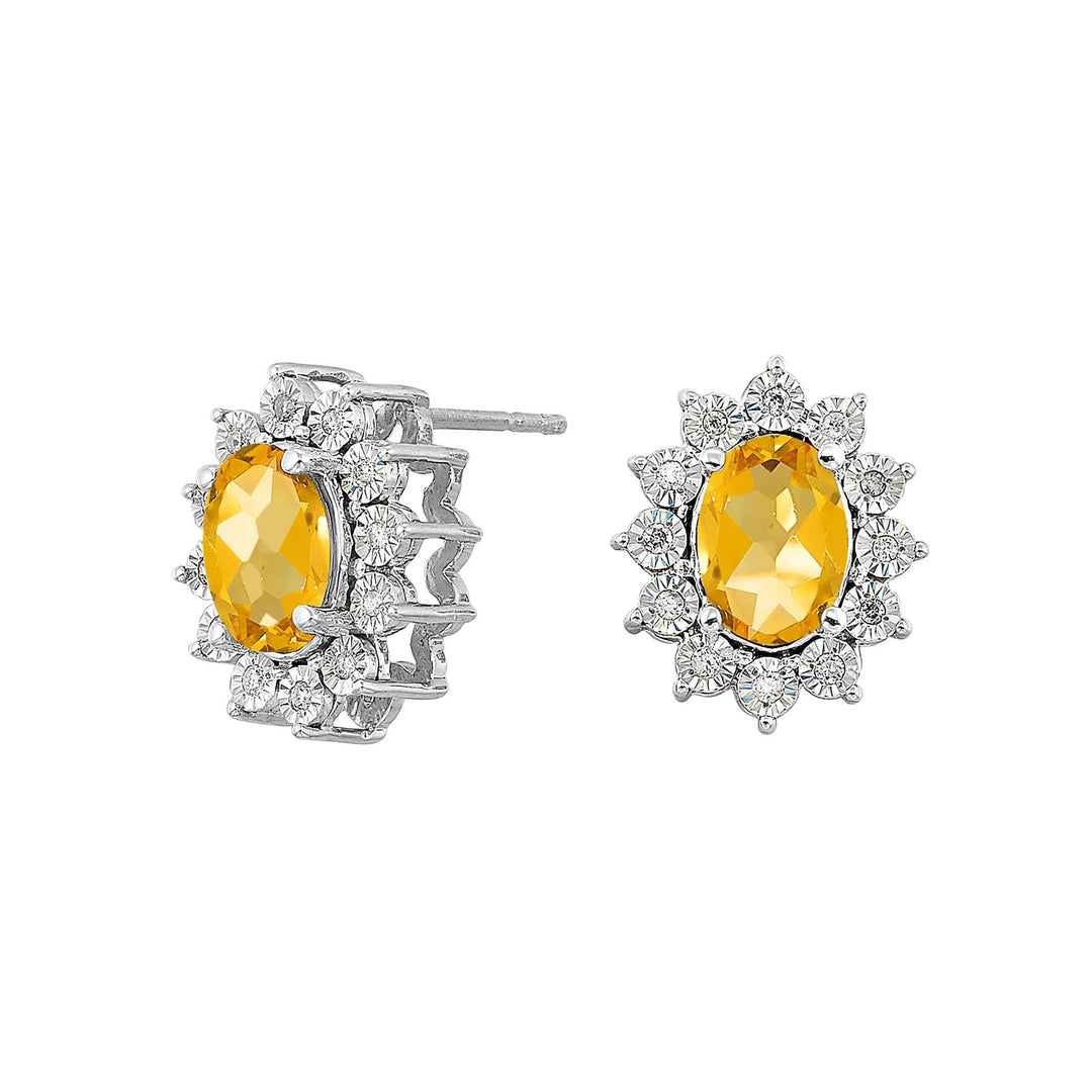 Silver Diamond 1/10Ctw & Citrine 2Ctw Earring