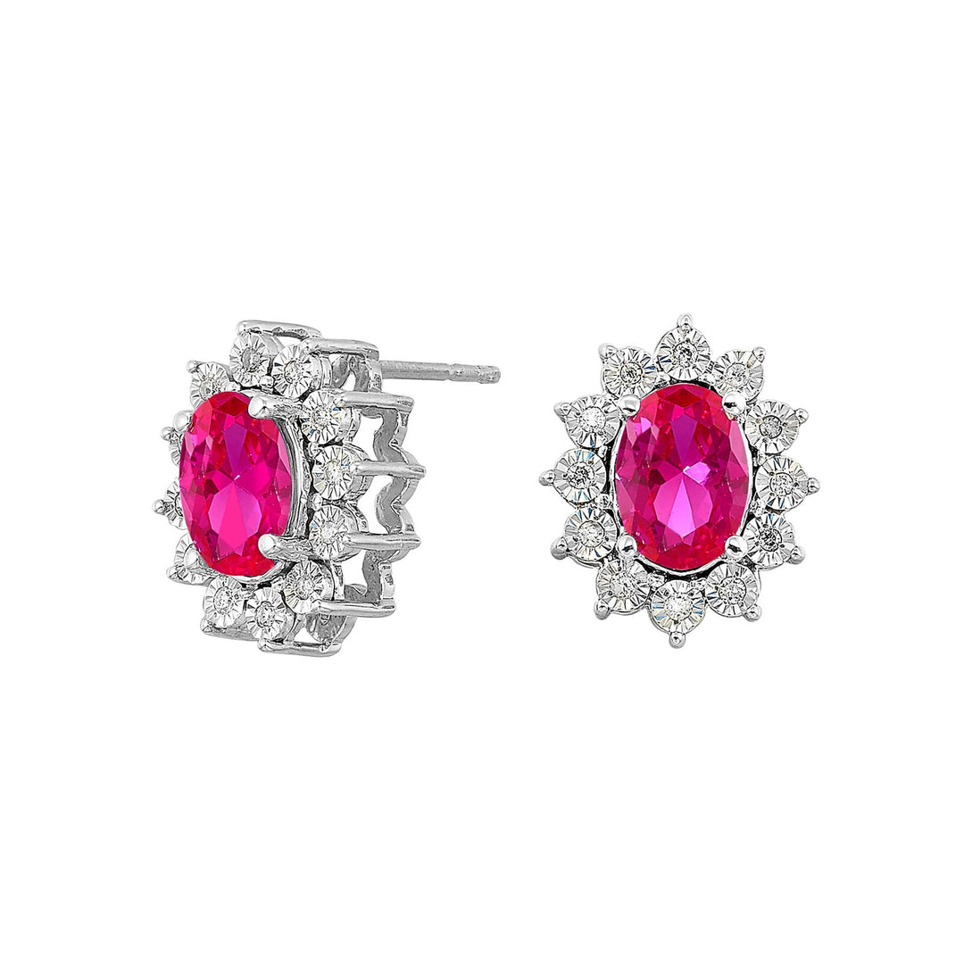 Silver Diamond 1/10Ctw & Created Ruby 2Ctw Earring